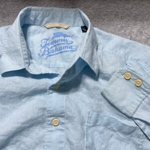 Tommy Bahama Relax Mens L Light Blue 100% Linen Long Sleeve Button Down Shirt